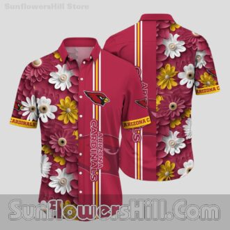 Arizona Cardinals Red White Yellow Daisy Bloom Casual Shirt for Football Family Gatherings