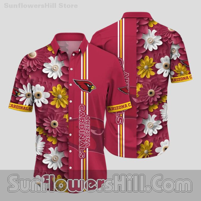 Arizona Cardinals Red White Yellow Daisy Bloom Casual Shirt for Football Family Gatherings