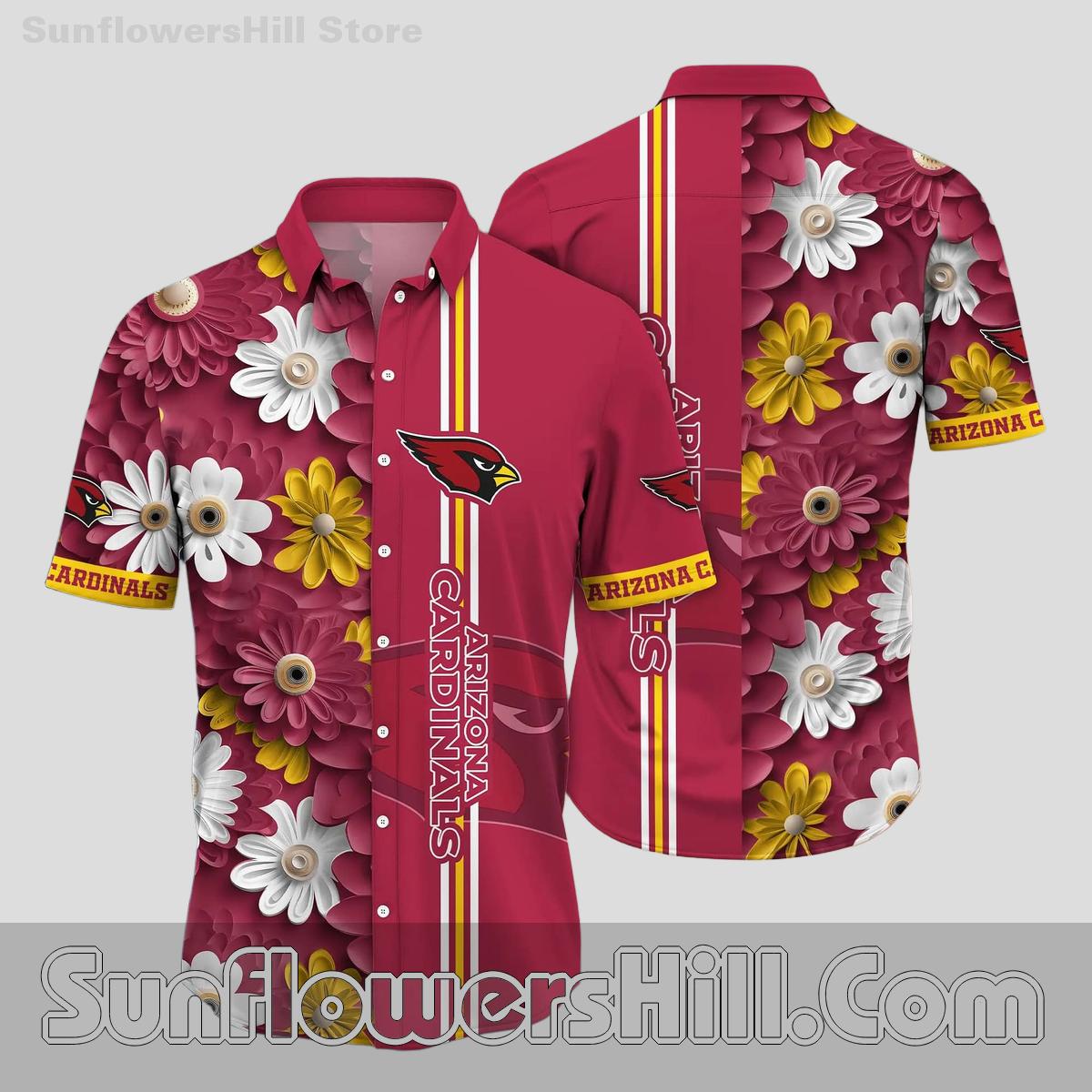 Arizona Cardinals Red White Yellow Daisy Bloom Casual Shirt for Football Family Gatherings