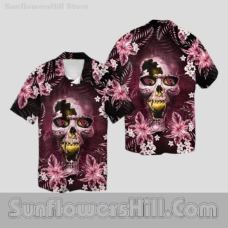 Arizona Cardinals Skull Flower Button Up Shirt for Halloween Parties