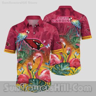 Arizona Cardinals Sunset Flamingo & Parrot Print Casual Shirt for Football Lovers