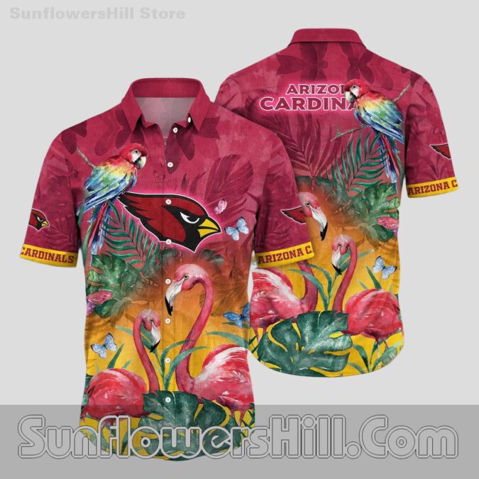 Arizona Cardinals Sunset Flamingo & Parrot Print Casual Shirt for Football Lovers