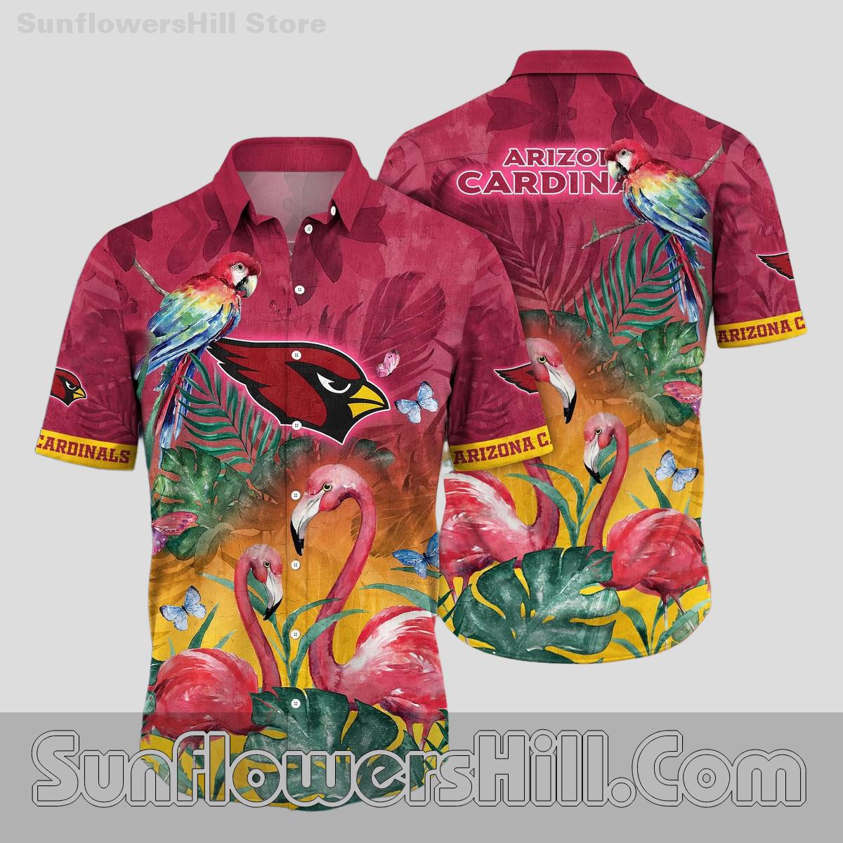Arizona Cardinals Sunset Flamingo & Parrot Print Casual Shirt for Football Lovers