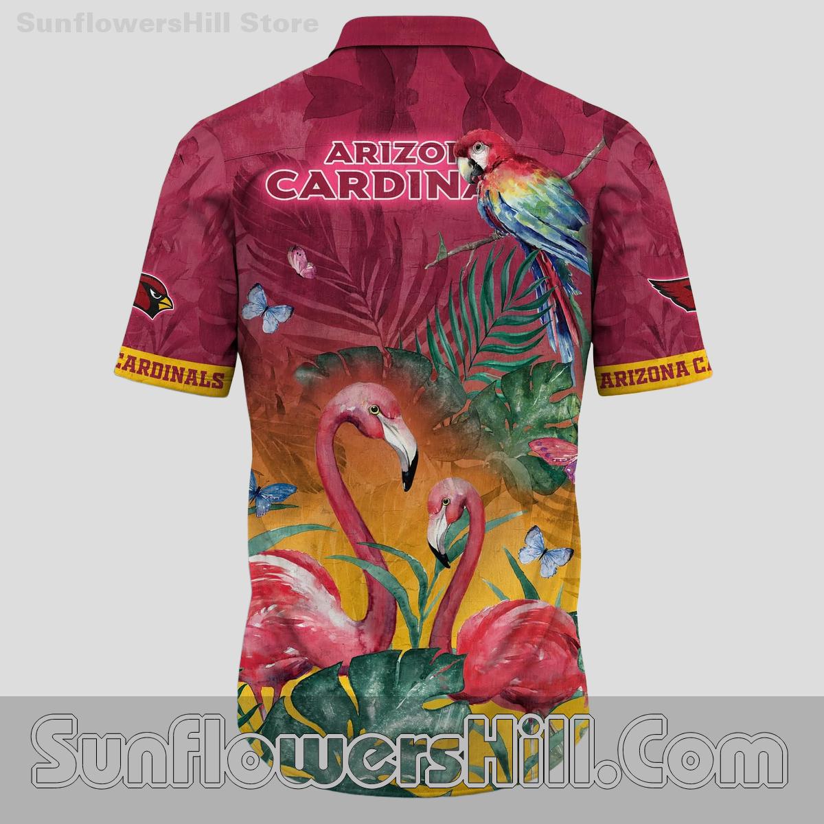 Arizona Cardinals Sunset Flamingo & Parrot Print Casual Shirt for Football Lovers