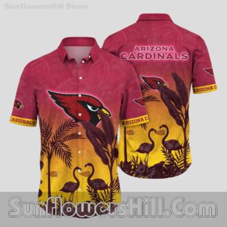 Arizona Cardinals Sunset Flamingo Print Short Sleeve Shirt for Outdoor Parties