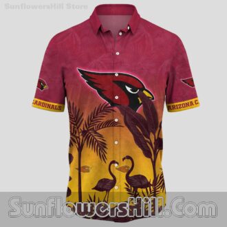 Arizona Cardinals Sunset Flamingo Print Short Sleeve Shirt for Outdoor Parties