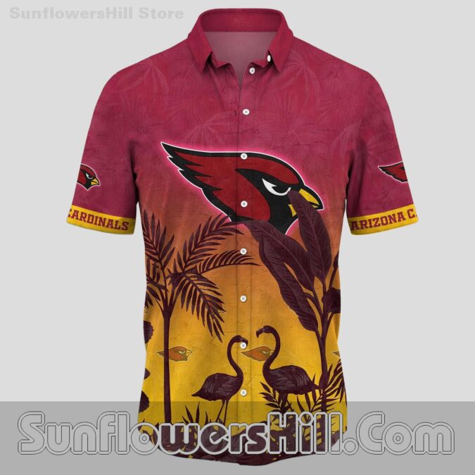 Arizona Cardinals Sunset Flamingo Print Short Sleeve Shirt for Outdoor Parties