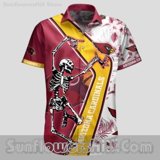 Arizona Cardinals Tropical Skeleton Dancing Button Up Shirt for Halloween Parties