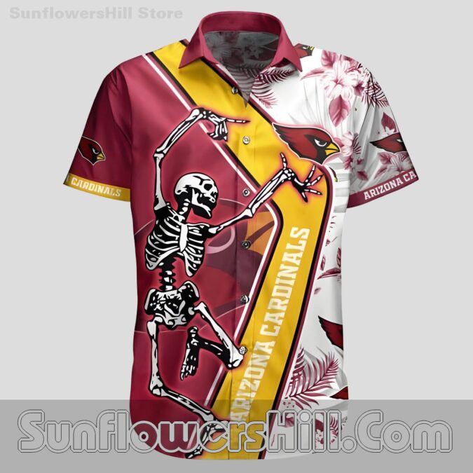 Arizona Cardinals Tropical Skeleton Dancing Button Up Shirt for Halloween Parties
