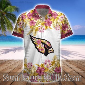 Arizona Cardinals White Blossom Button Up Shirt and Shorts for Summer BBQs