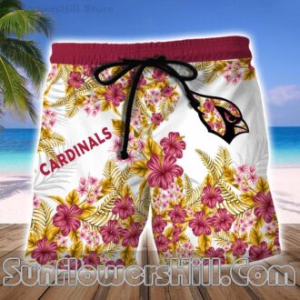 Arizona Cardinals White Blossom Button Up Shirt and Shorts for Summer BBQs