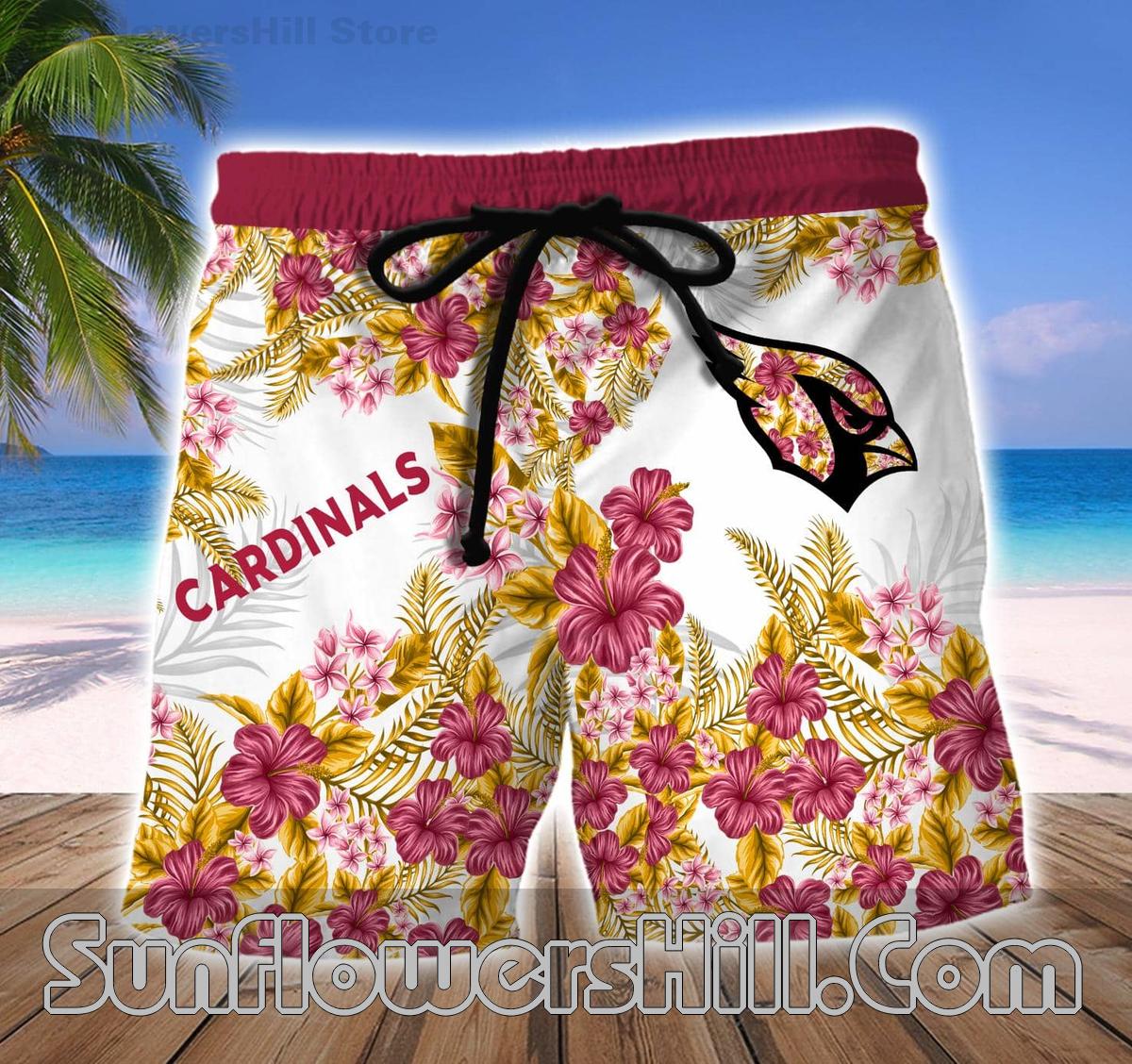 Arizona Cardinals White Blossom Button Up Shirt and Shorts for Summer BBQs