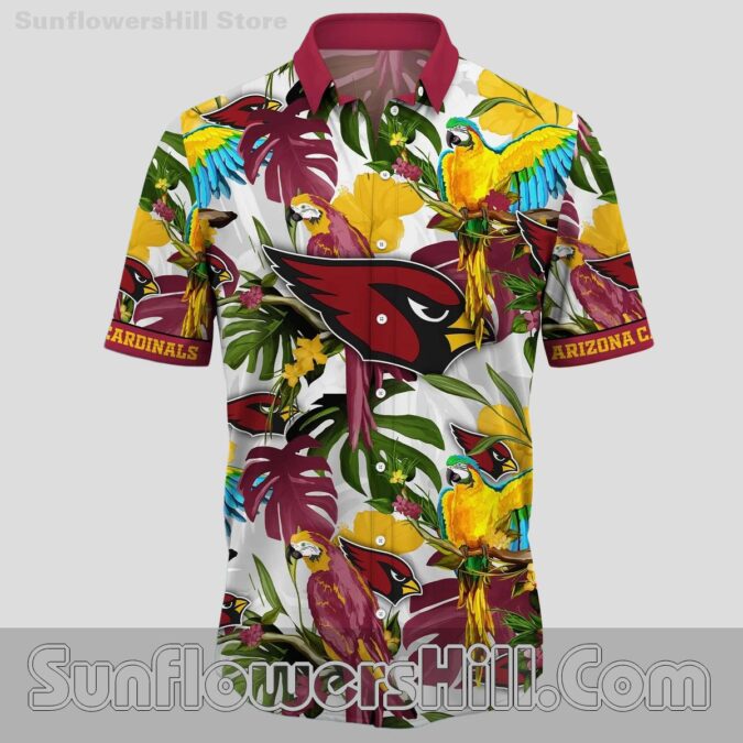 Men's Arizona Cardinals Tropical Parrot Button Up Shirt for Summer BBQ