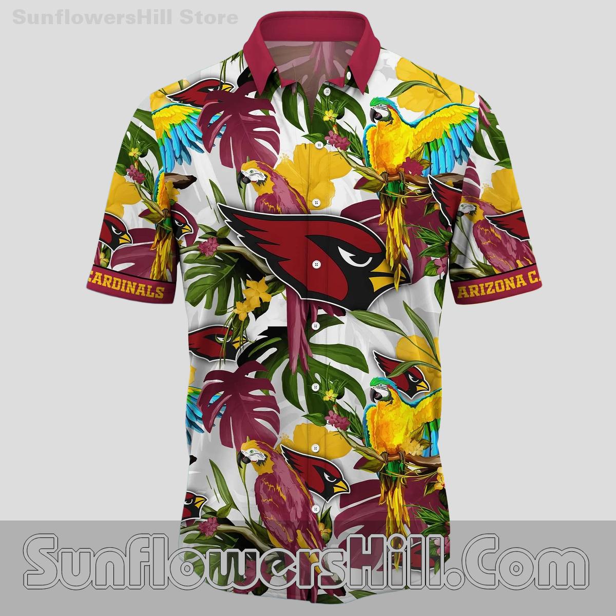 Men's Arizona Cardinals Tropical Parrot Button Up Shirt for Summer BBQ
