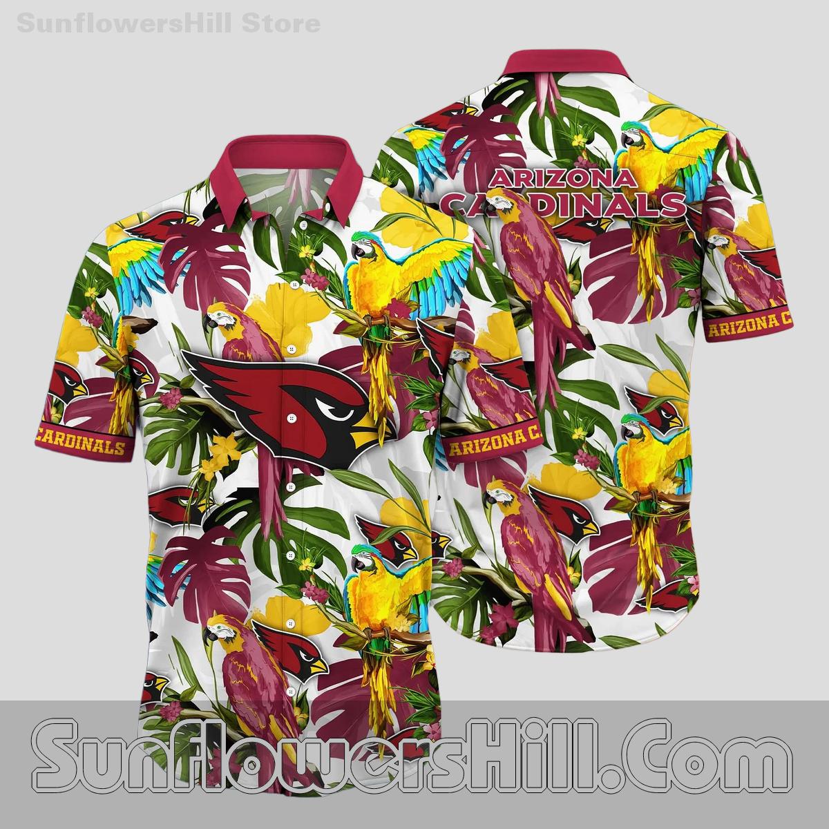 Men's Arizona Cardinals Tropical Parrot Button Up Shirt for Summer BBQ