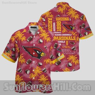 Styled Arizona Cardinals Red Yellow Coconut Tree Aloha Shirt for Family Outfits
