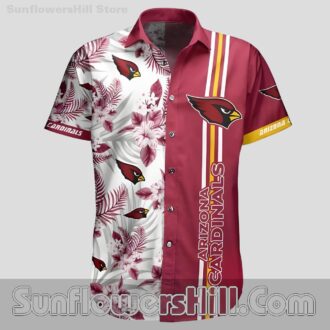 Trendy Arizona Cardinals Red White Floral Button Up Shirt for Summer BBQs