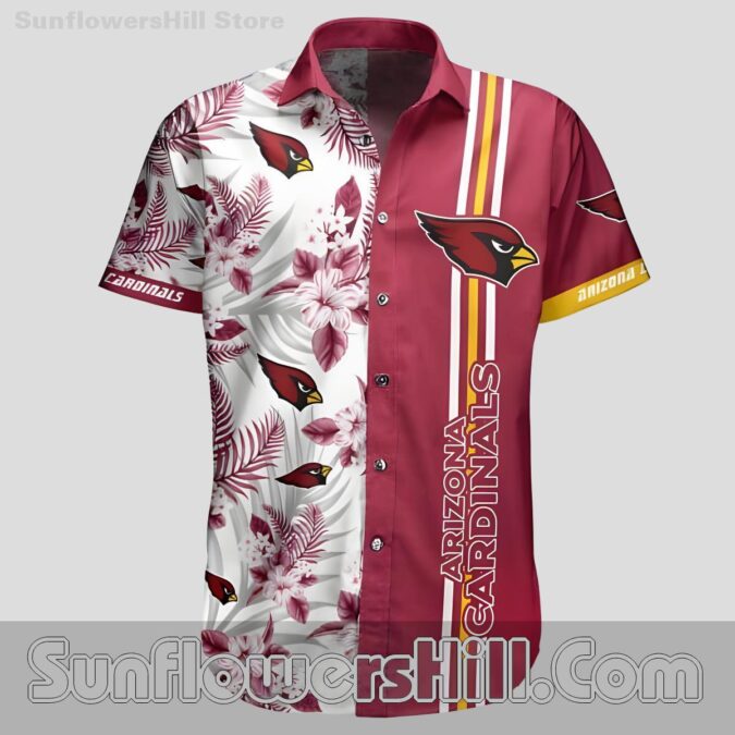 Trendy Arizona Cardinals Red White Floral Button Up Shirt for Summer BBQs