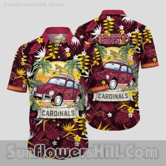 Trendy Arizona Cardinals Surf Car Button Up Shirt for Beach Tailgates