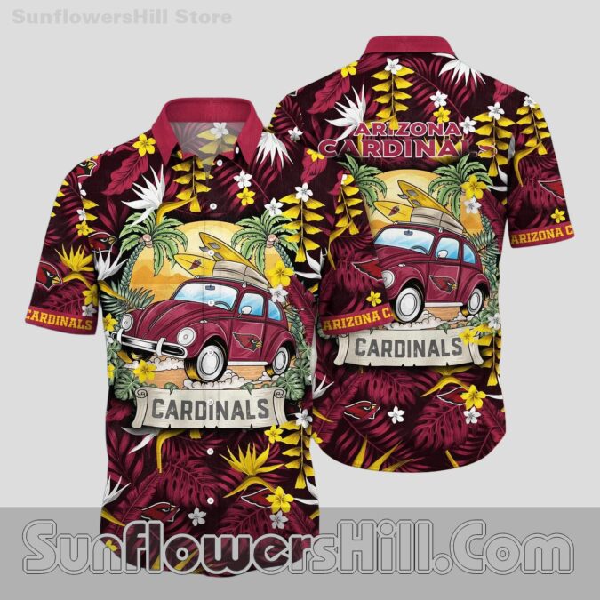 Trendy Arizona Cardinals Surf Car Button Up Shirt for Beach Tailgates