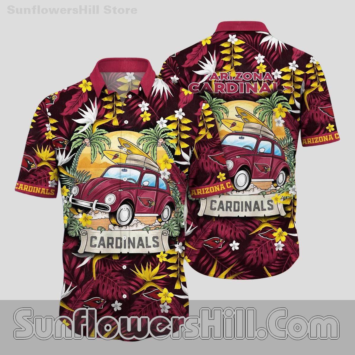 Trendy Arizona Cardinals Surf Car Button Up Shirt for Beach Tailgates
