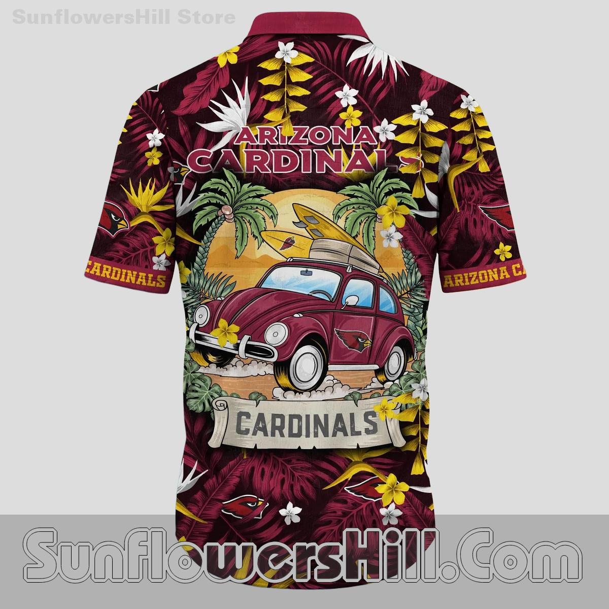 Trendy Arizona Cardinals Surf Car Button Up Shirt for Beach Tailgates