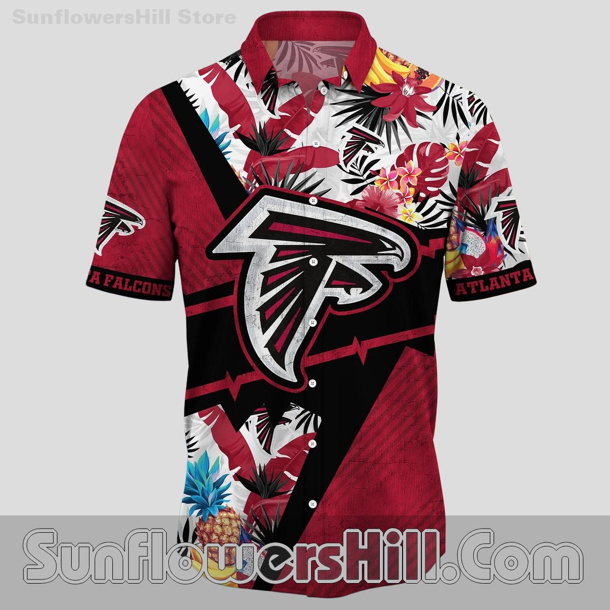 Atlanta Falcons Black and Red Aloha Shirt with Pineapple Design for Vacation or Father’s Day