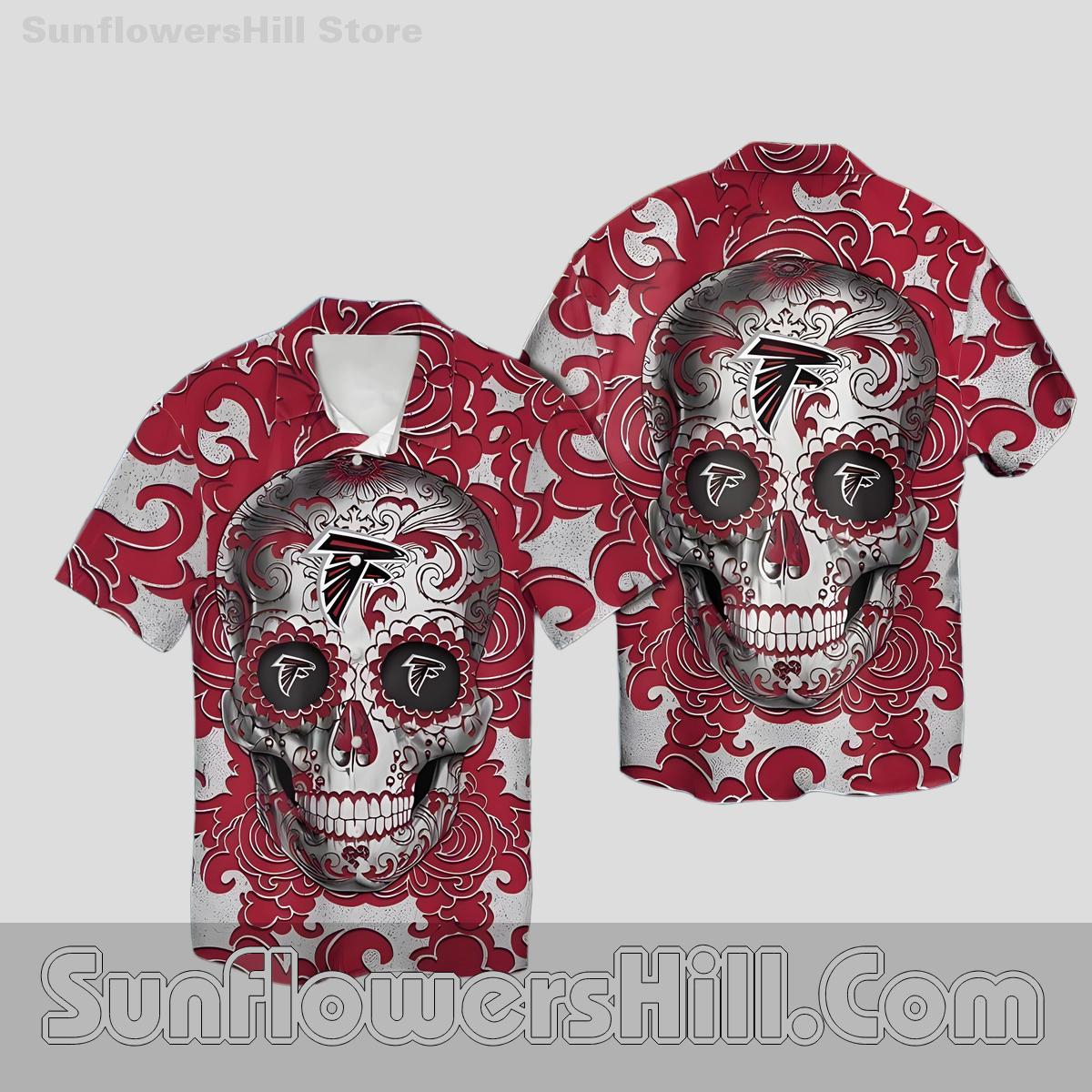 Atlanta Falcons Bold Skull Print Short Sleeve Shirt for Halloween Parties
