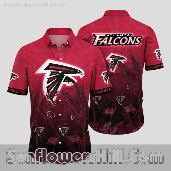 Atlanta Falcons Deep Red Flamingo Print Short Sleeve Shirt for Dads and Sports Lovers