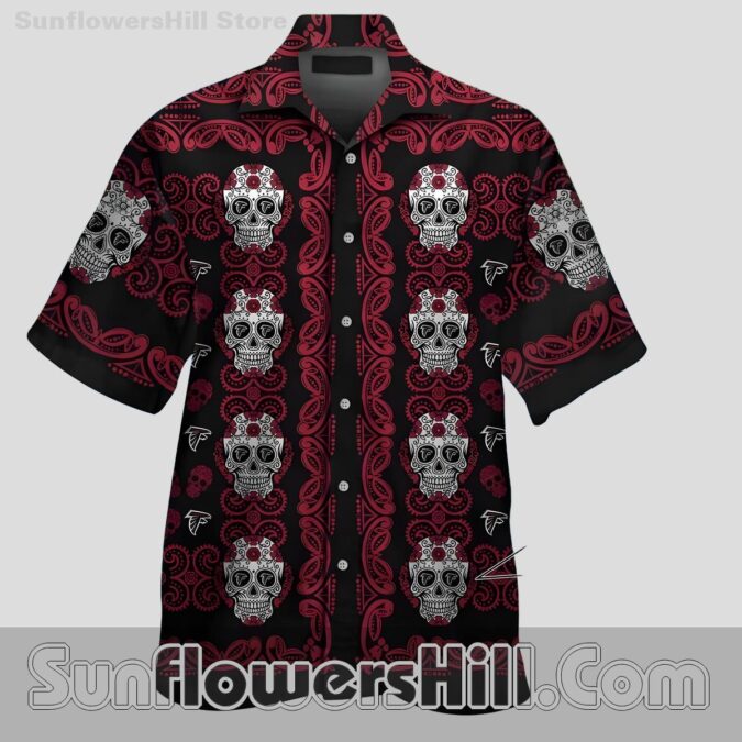 Atlanta Falcons Maroon Skull Print Short Sleeve Shirt for Halloween Loving Fans