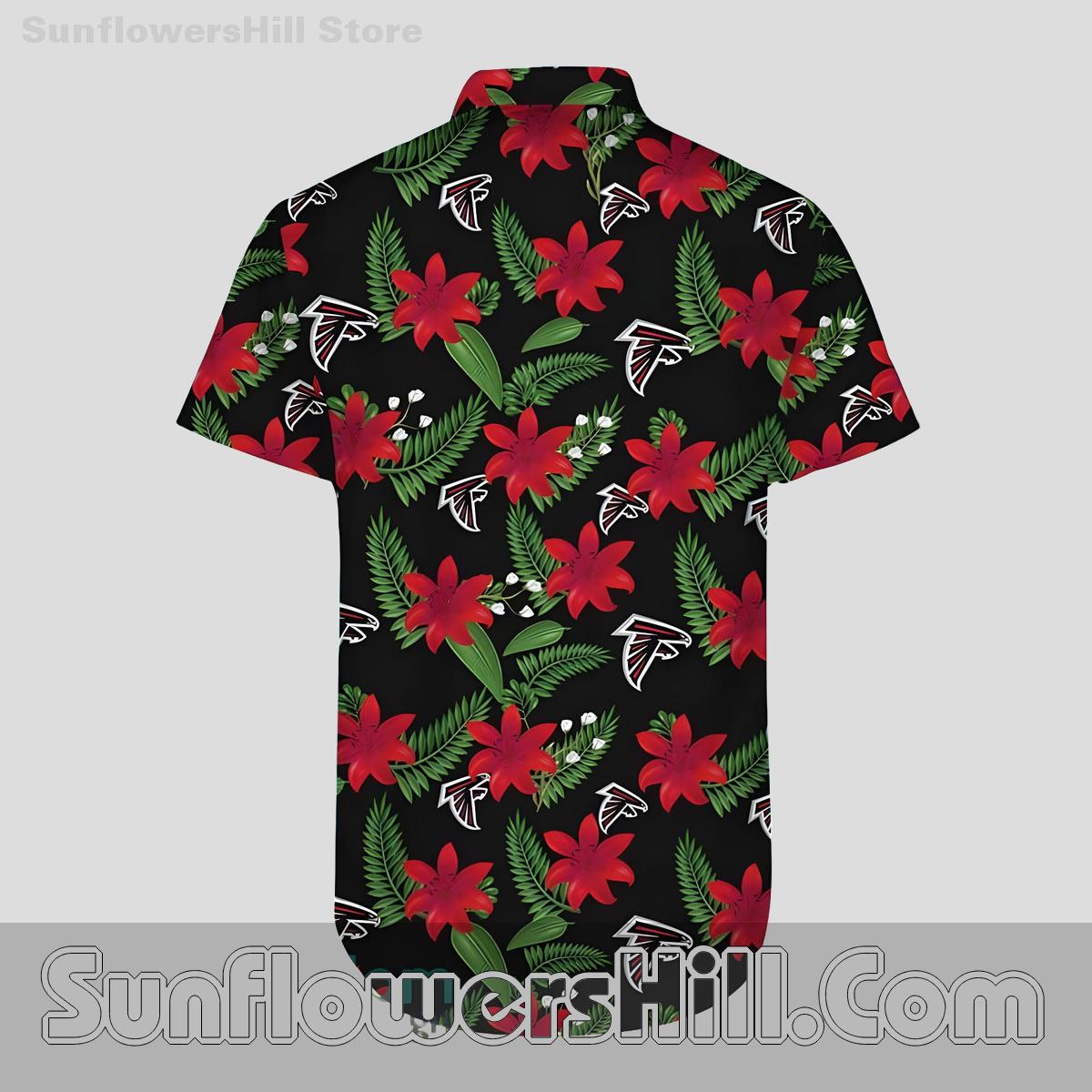 Atlanta Falcons Red Black Hibiscus Hawaiian Shirt for Summer Beach Fans