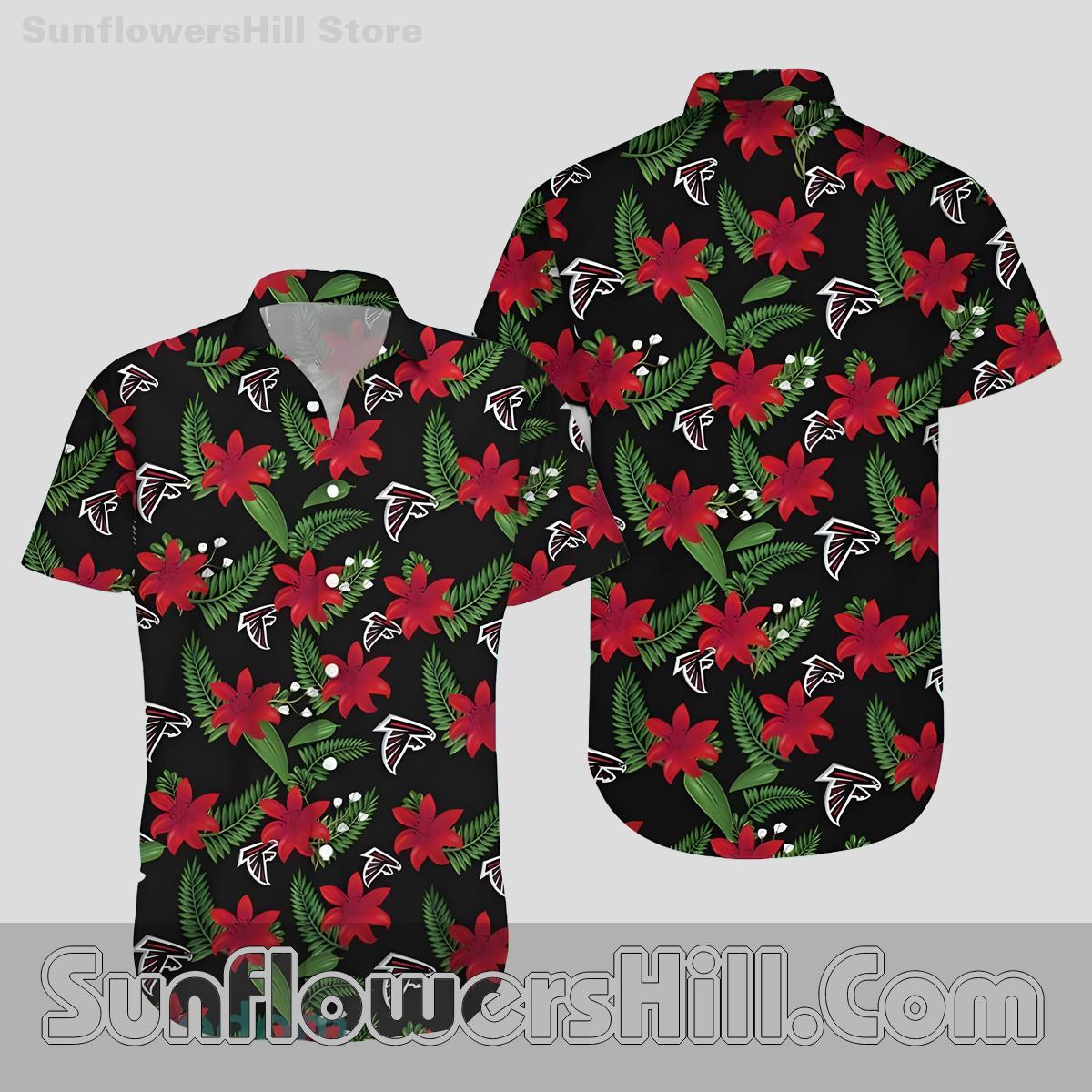 Atlanta Falcons Red Black Hibiscus Hawaiian Shirt for Summer Beach Fans