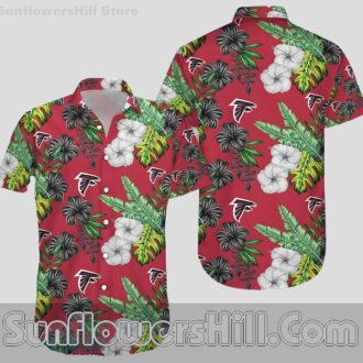 Atlanta Falcons Red Green Hibiscus Print Short Sleeve Shirt for Sports Lovers and Travelers