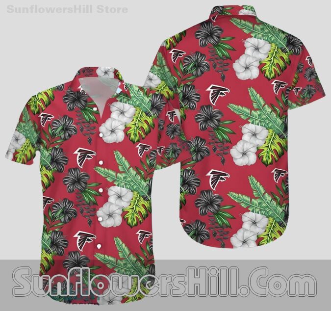 Atlanta Falcons Red Green Hibiscus Print Short Sleeve Shirt for Sports Lovers and Travelers