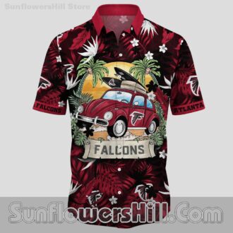 Atlanta Falcons Red Retro Car Short Sleeve Shirt for Vacation or Weekend Wear