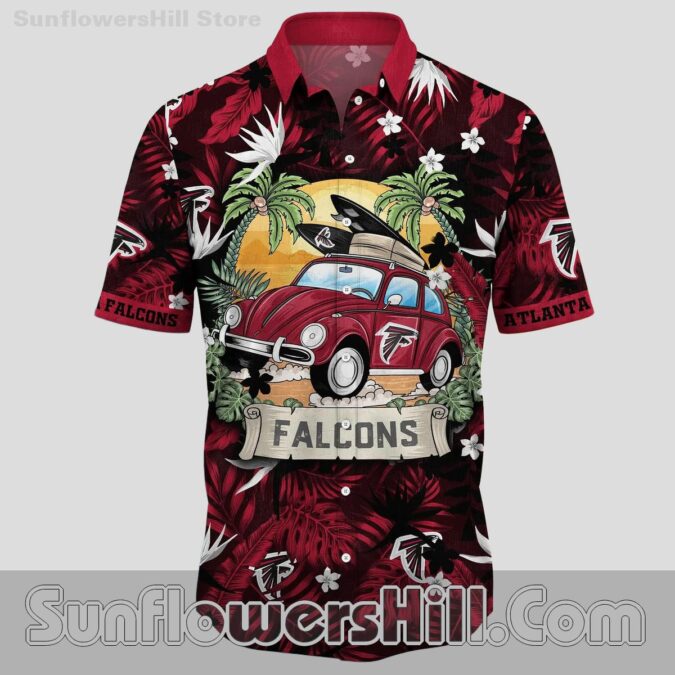 Atlanta Falcons Red Retro Car Short Sleeve Shirt for Vacation or Weekend Wear