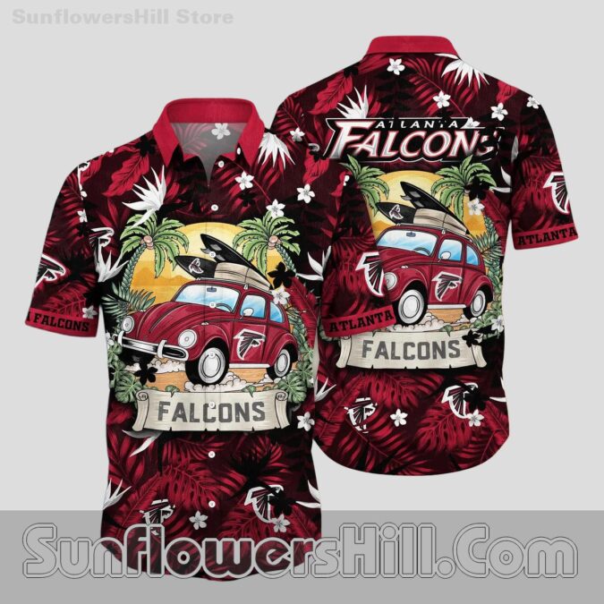 Atlanta Falcons Red Retro Car Short Sleeve Shirt for Vacation or Weekend Wear