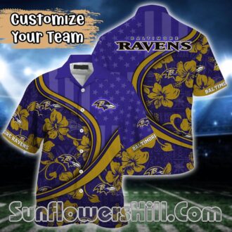 Baltimore Ravens American Flag Button Up Shirt for Game Day Cookouts