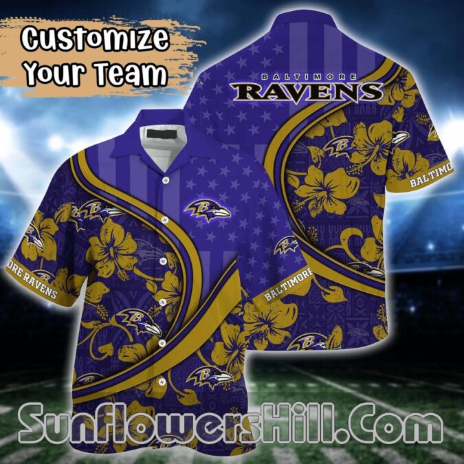 Baltimore Ravens American Flag Button Up Shirt for Game Day Cookouts
