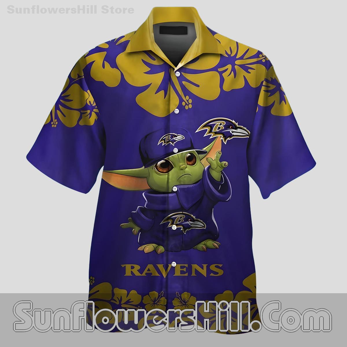 Baltimore Ravens Baby Yoda Hawaiian Shirt for Game Day and Star Wars Fans