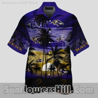 Baltimore Ravens Coastal Night Short Sleeve Shirt for Casual Friday or Vacation