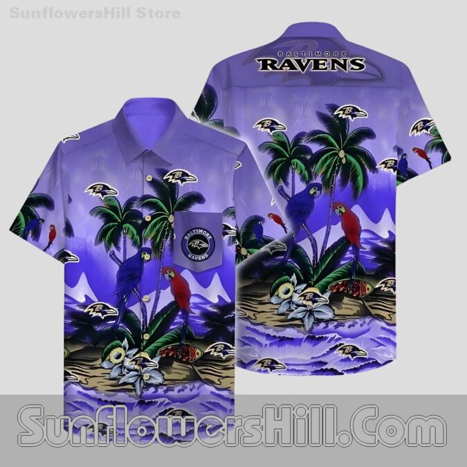 Baltimore Ravens Coastal Parrot Short Sleeve Shirt for Father’s Day or Weekend Trips