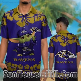 Baltimore Ravens Cute Yoda Short Sleeve Shirt for Father’s Day or Fan Fun