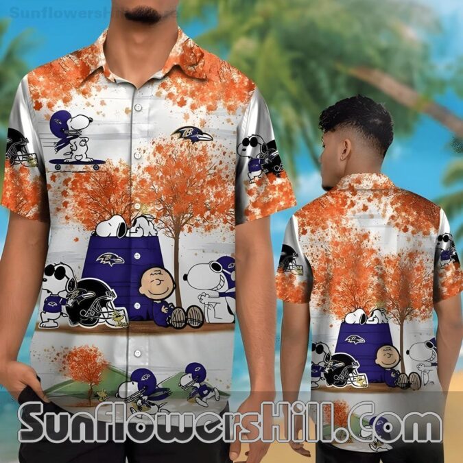 Baltimore Ravens Fall Leaves Hawaiian Shirt for Peanuts Fans and Gameday