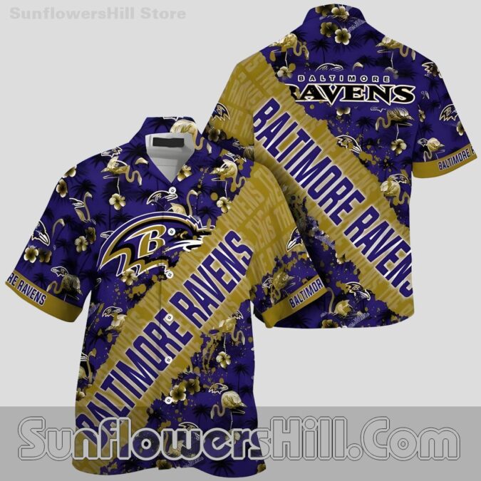 Baltimore Ravens Flamingo Floral Casual Shirt for Gameday Tailgates and Summer Vibes