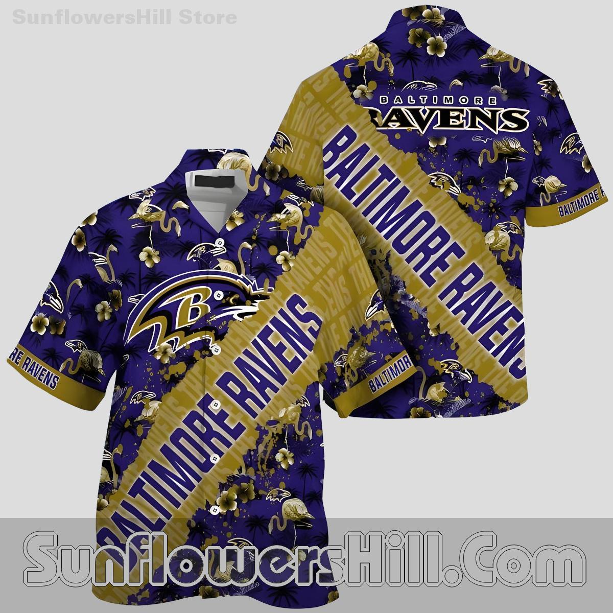 Baltimore Ravens Flamingo Floral Casual Shirt for Gameday Tailgates and Summer Vibes