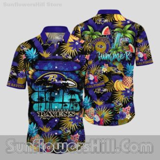 Baltimore Ravens Floral Fruit Print Short Sleeve Shirt for Summer Vibes and Fun