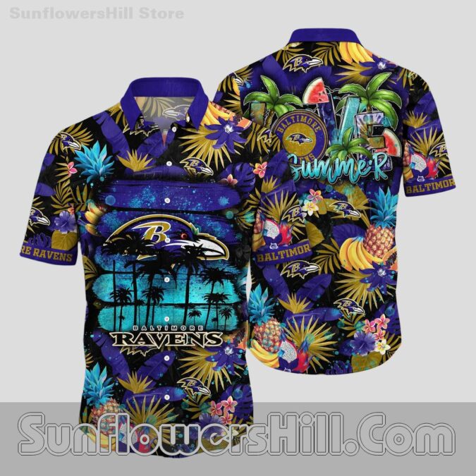 Baltimore Ravens Floral Fruit Print Short Sleeve Shirt for Summer Vibes and Fun