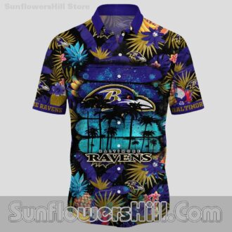 Baltimore Ravens Floral Fruit Print Short Sleeve Shirt for Summer Vibes and Fun