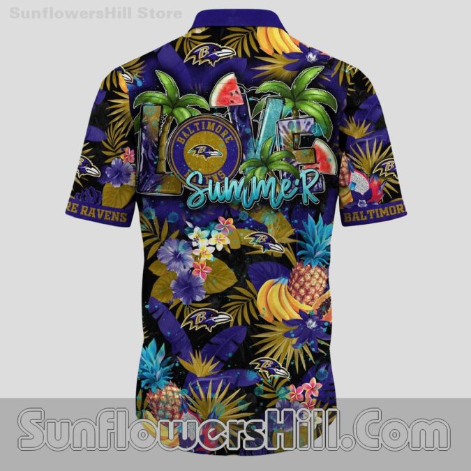 Baltimore Ravens Floral Fruit Print Short Sleeve Shirt for Summer Vibes and Fun